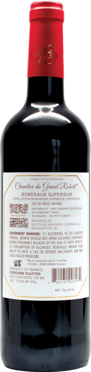 Chevalier du Grand Robert Bordeaux Superieur 2018 Back